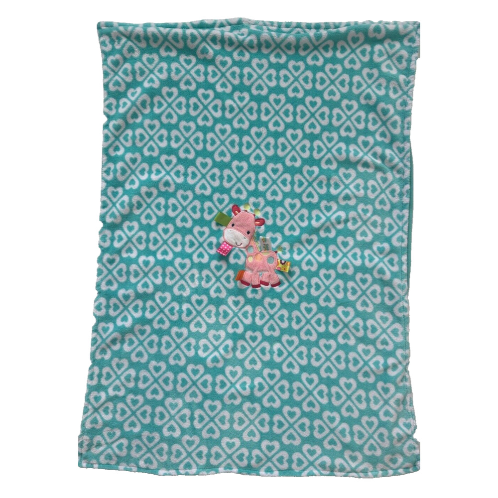 Taggies Blue Teal Green Pink Giraffe Hearts Fleece Baby Security Blanket Lovey